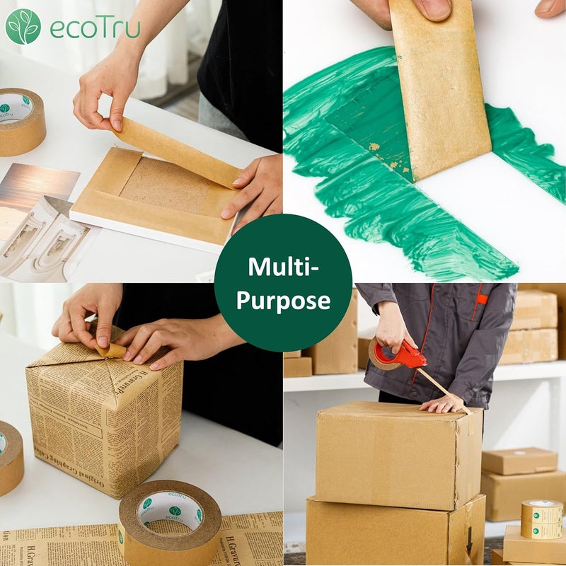 ecotru Ultra Strong Kraft Paper Packing Tape, Heavy Duty Brown Packing Tape for Box & Gummed Paper Tape for Sealing Packaging Shipping Moving & Masking,Biodegradable Printable, 1.9in x 55Yd, 6 Rolls - Image 4